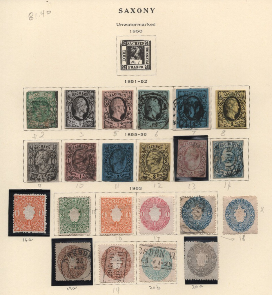 Germany Saxony 1851-1862 Collection Of 22 Stamps Mostly Used All Identified