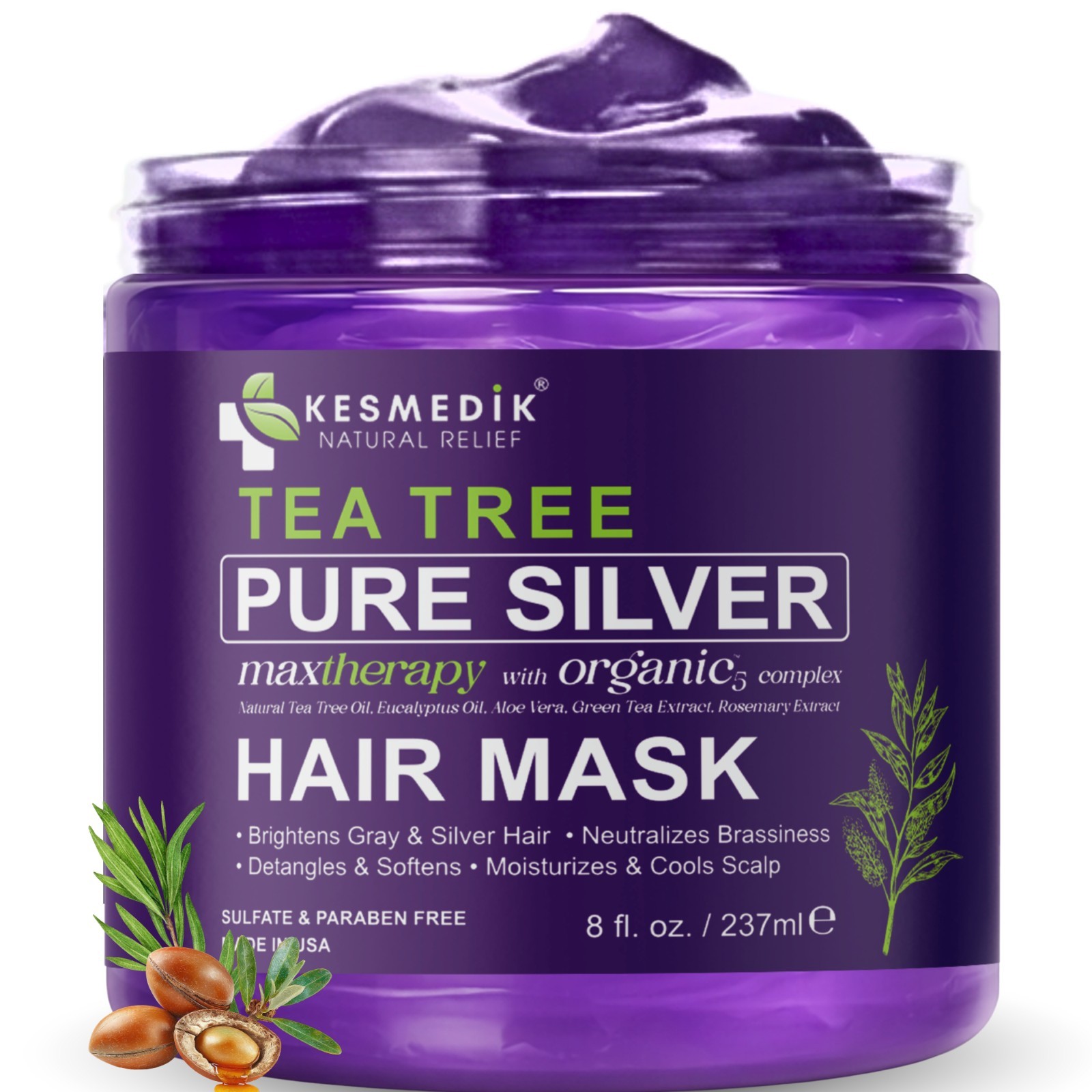 KESMEDIK Purple Hair Mask Toner Tea Tree Argan Oil Blonde Gray Silver Neutralize