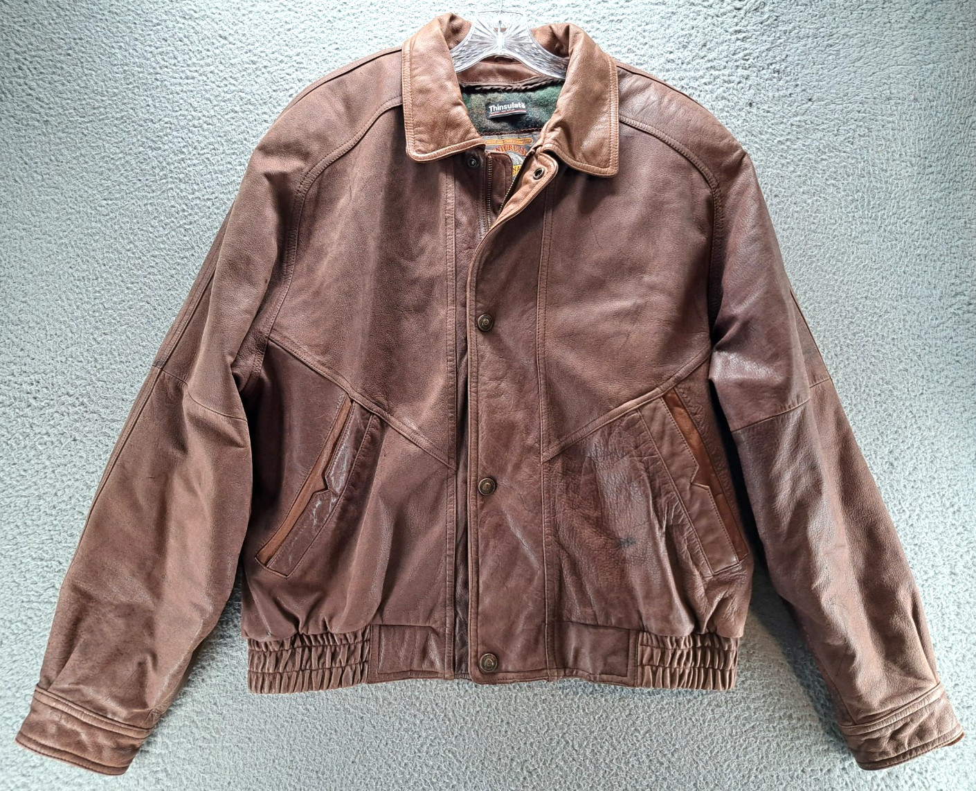 VTG Adventure Bound Wilsons Leather Bomber Jacket Mens Large Brown w/ Wool Liner