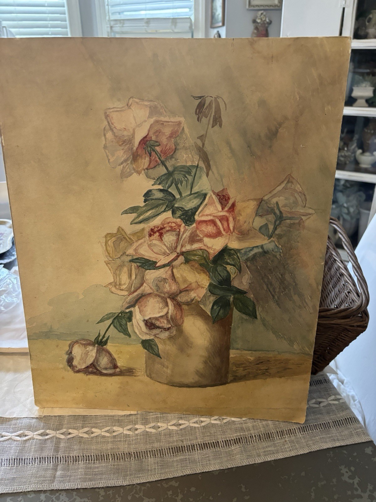 K. Williamson Signed Realism Still Life Roses in Vase Painting Unframed 1943 K. Williamson Signed Realism Still Life Roses in Vase Painting Unframed 1943