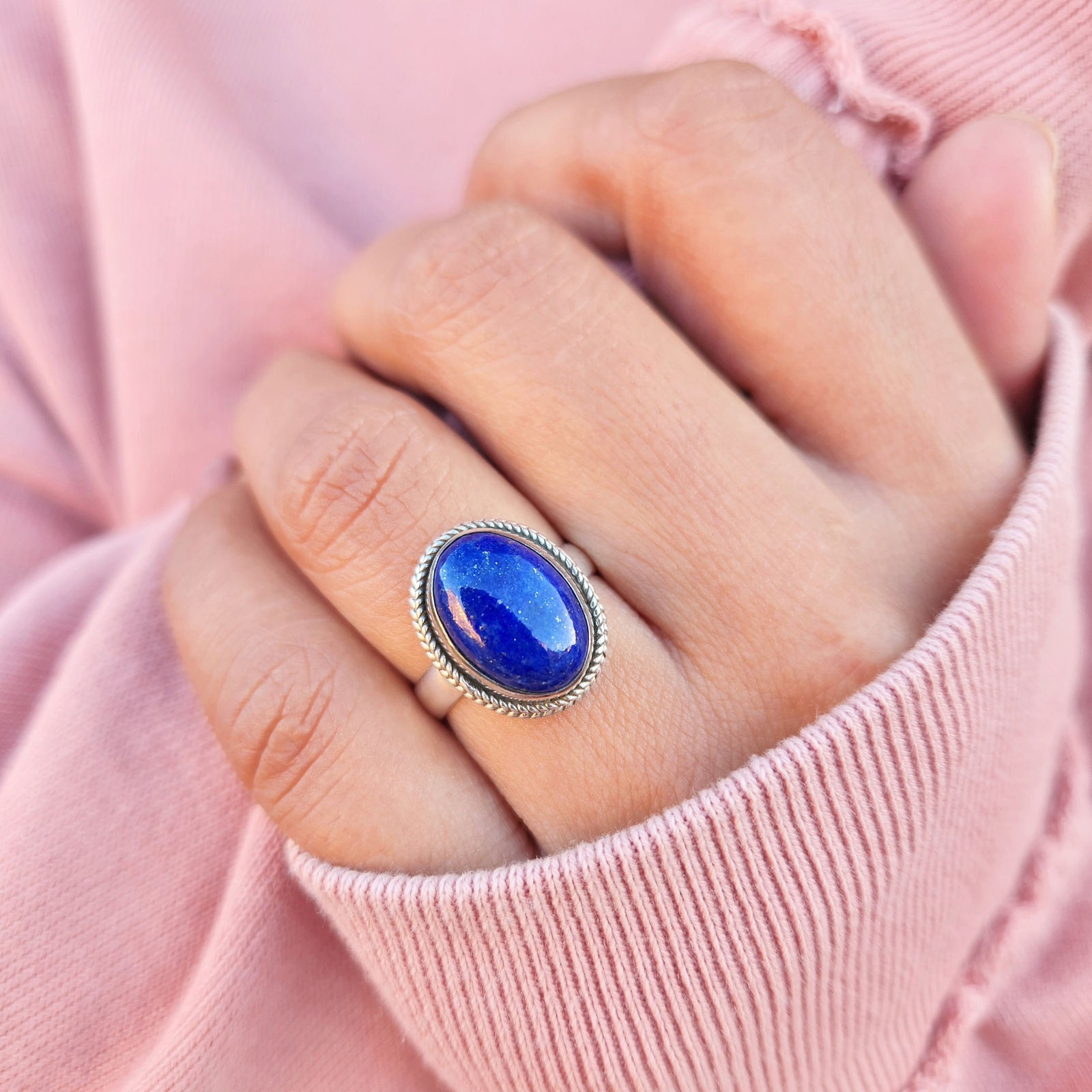 Genuine Lapis Lazuli Ring 925 Sterling Silver Statement Ring Ships From USA