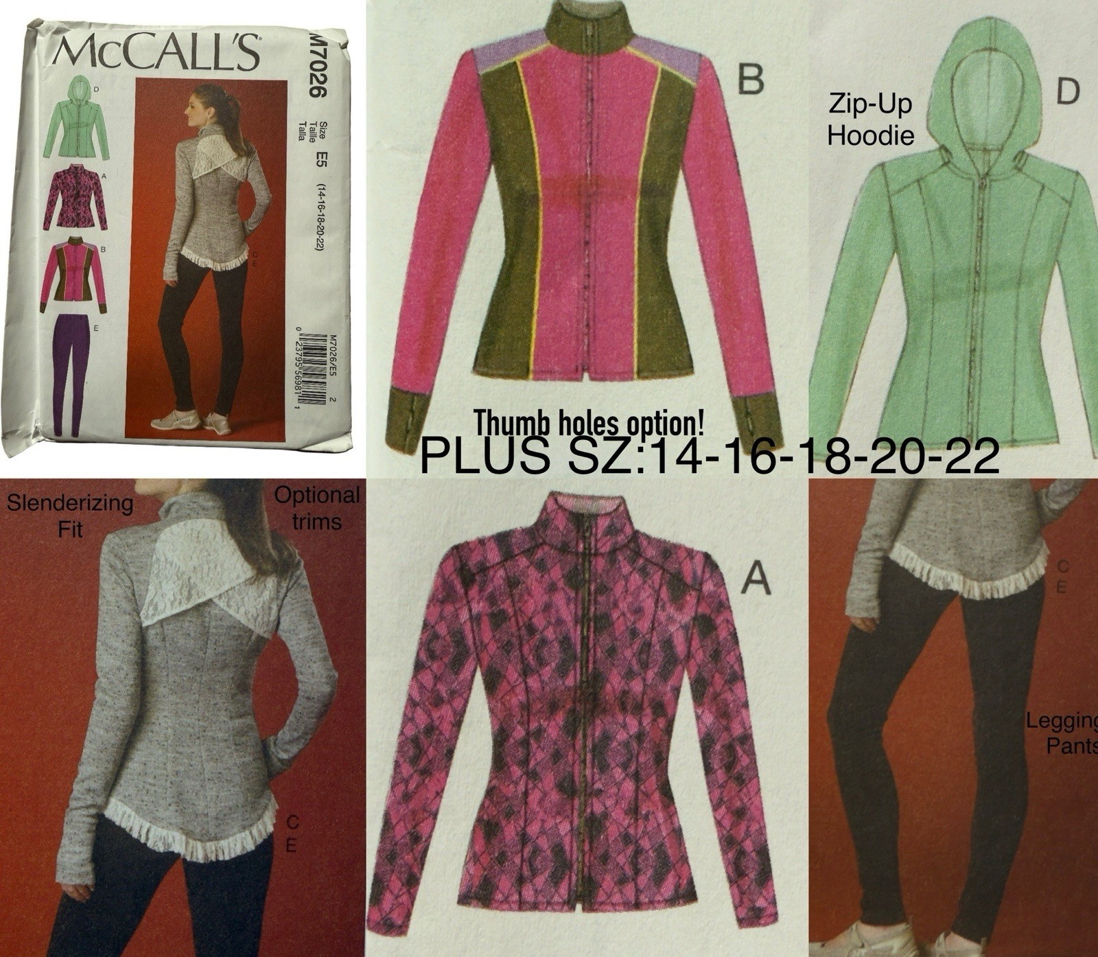 McCalls M7026 Sewing Pattern Misses Jackets Leggings Activewear PLUS SZ E5 14-22