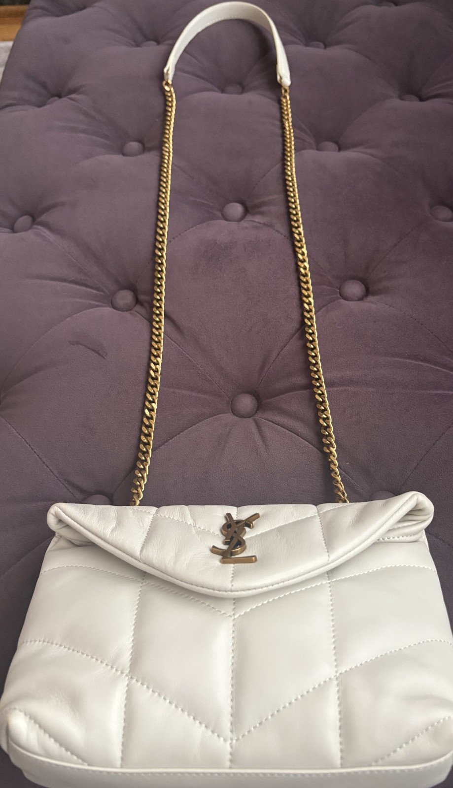 Saint Laurent YSL Small Loulou Bag Cream Ivory Quilted Leather Vintage Gold Hard