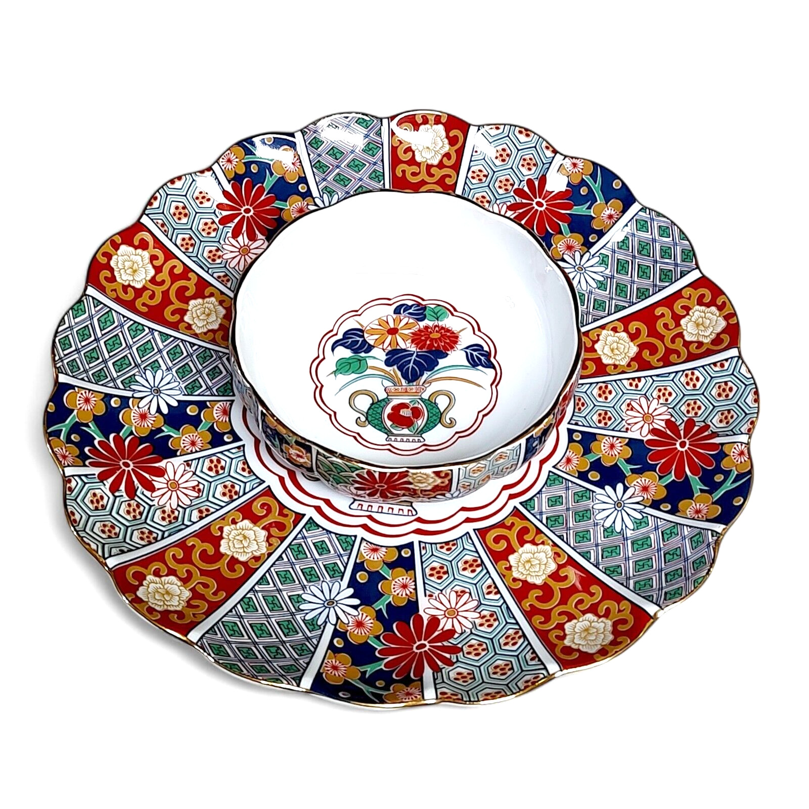 2pc Arita Japan Imari Fan 12
