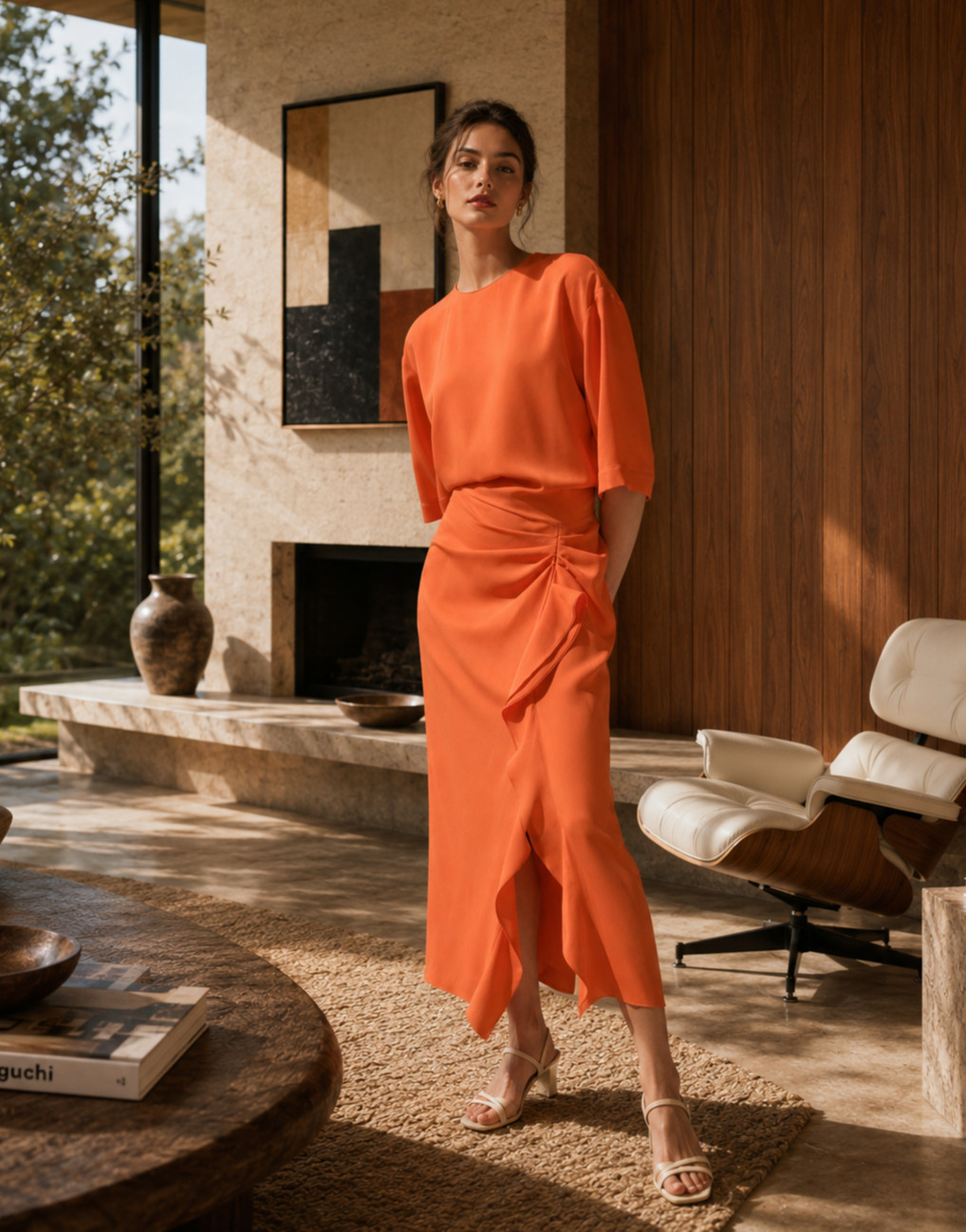 ZARA NEW WOMAN SS26 ZW COLLECTION DRAPED MIDI DRESS Coral red2507/043 XS-XL