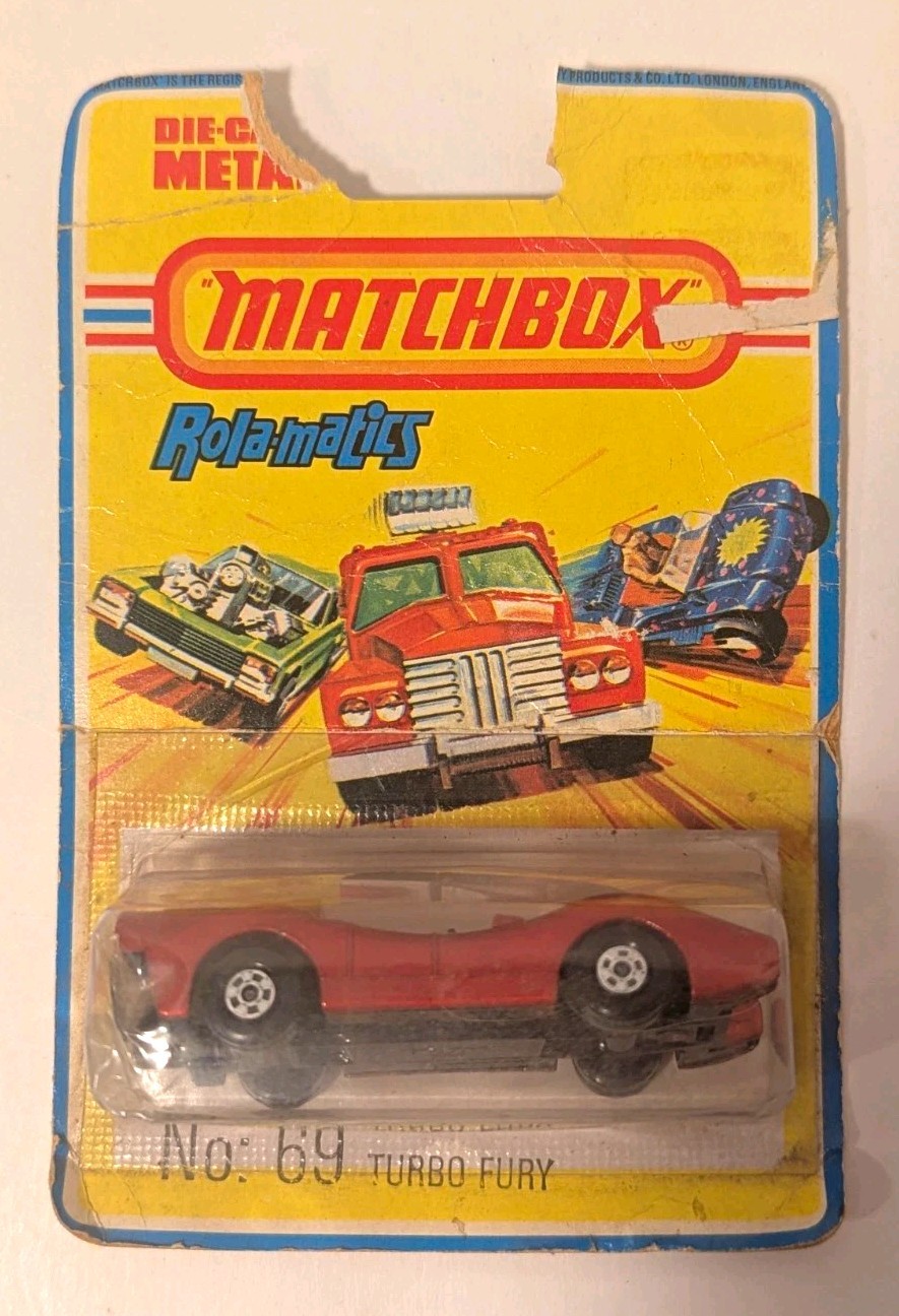 1973 Matchbox Rola-matics No 69 Turbo Fury Red Lesney England Carded