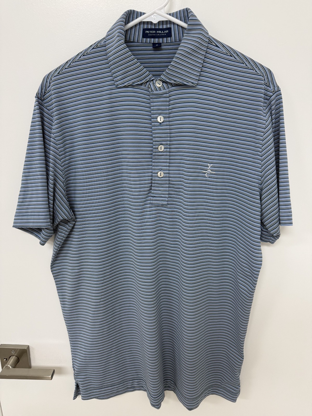 Peter Millar Crown Crafted Polo Mens M Blue Green Stripe YC Yellowstone Club