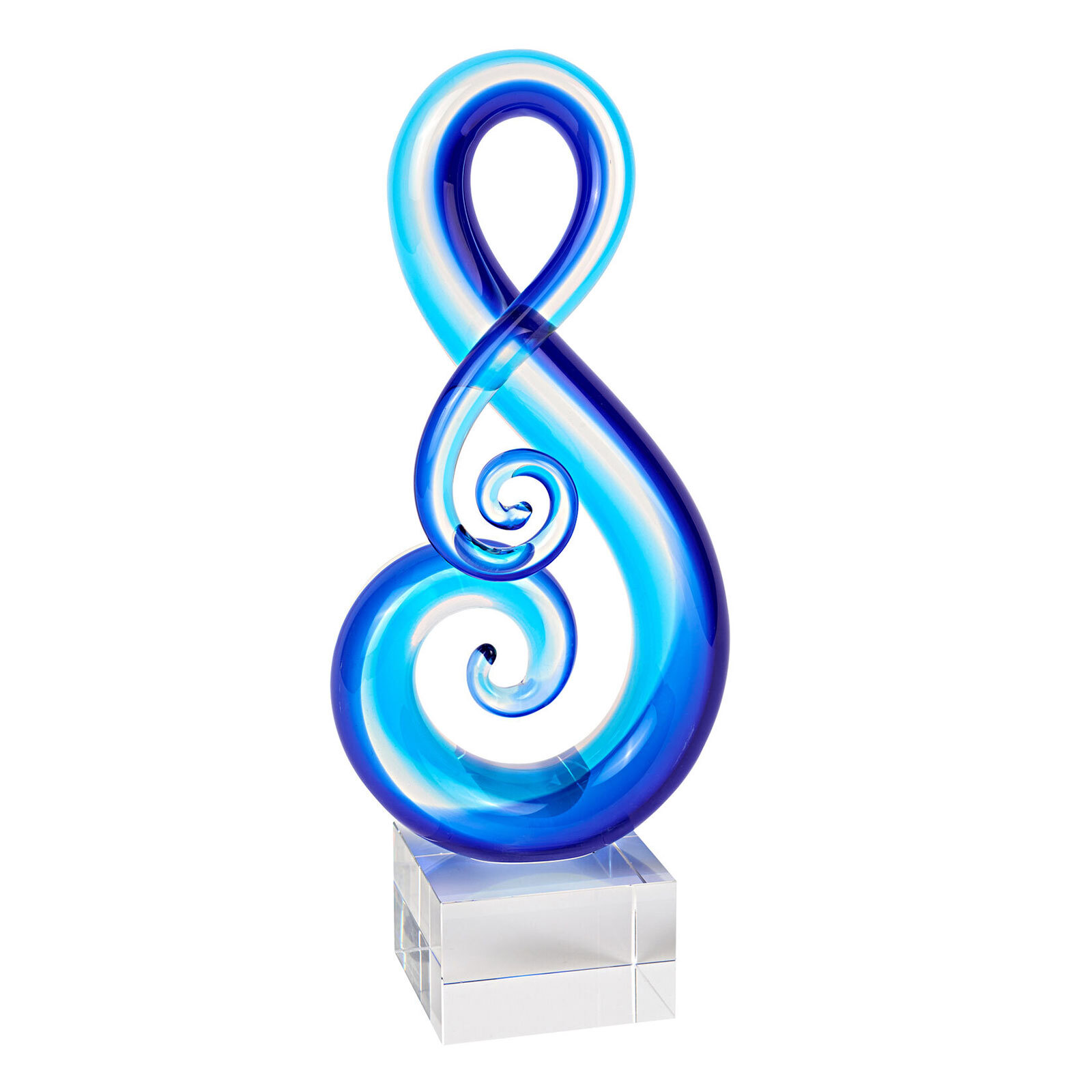 Elegant Modern Murano Style Art Glass Colorful Centerpiece - Blue Clef, 11 Inch