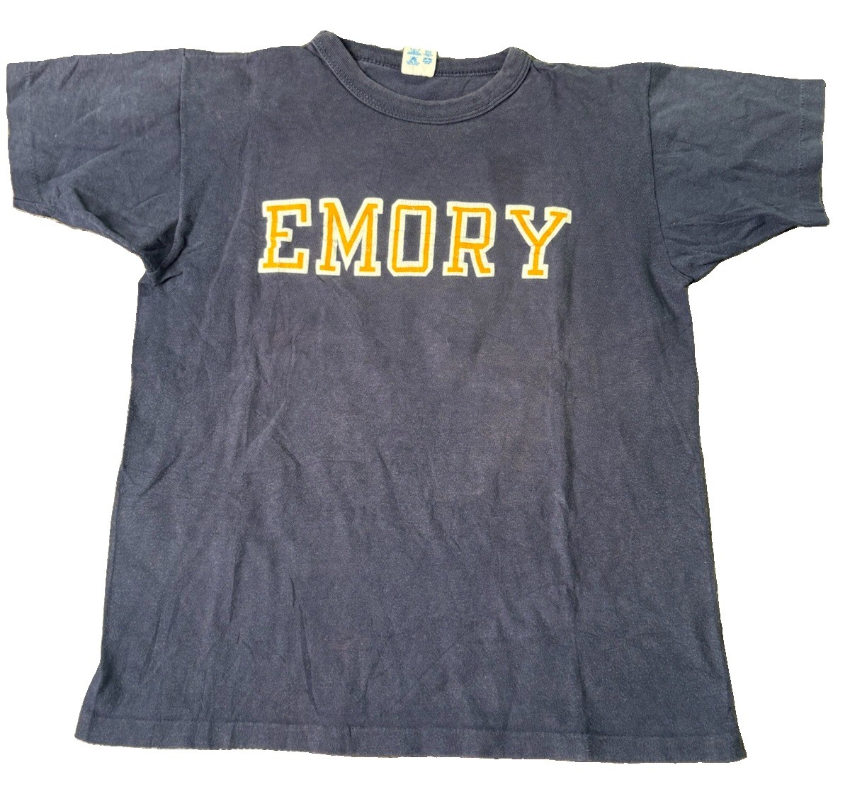 Vintage 80s Champion Emory University Navy College Spellout Graphic T Shirt Med
