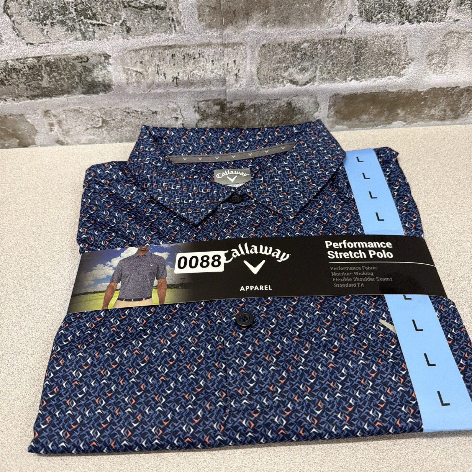 Callaway Opti•Dri Geometric Polo Shirt Mens Large Blue Golf Performance Stretch