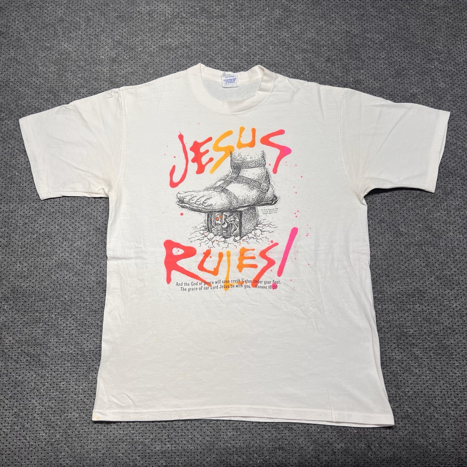 Vintage 1990 Jesus Rules Grail T-Shirt XL Living Epistles Rare Men’s White Vintage 1990 Jesus Rules Grail T-Shirt XL Living Epistles Rare Men’s White