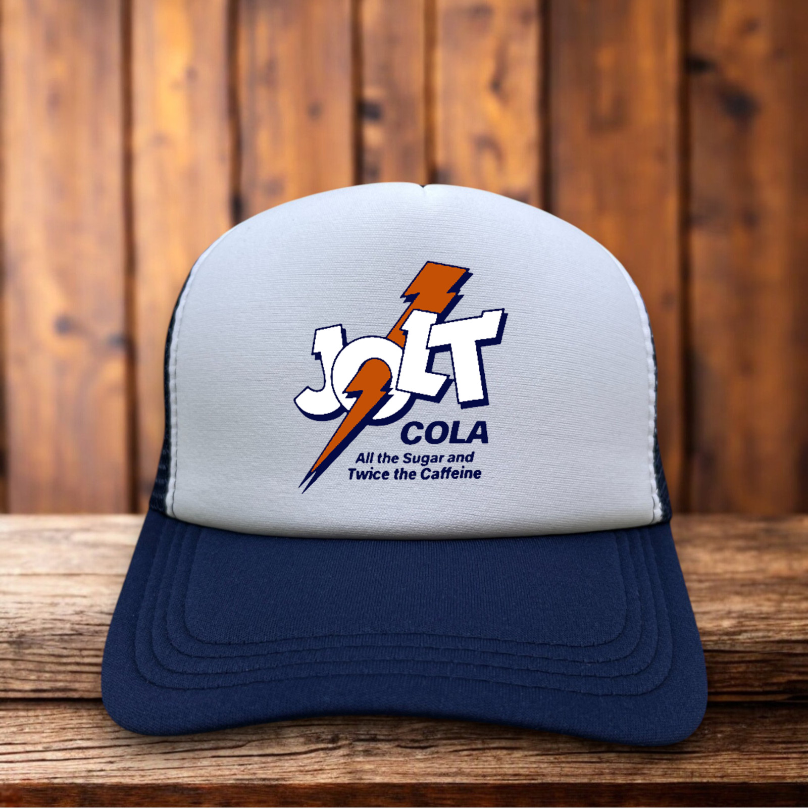 Jolt Cola 1985 Mens Trucker Hat Navy Retro Soda Drink Snapback Mesh Ball Cap Jolt Cola 1985 Mens Trucker Hat Navy Retro Soda Drink Snapback Mesh Ball Cap