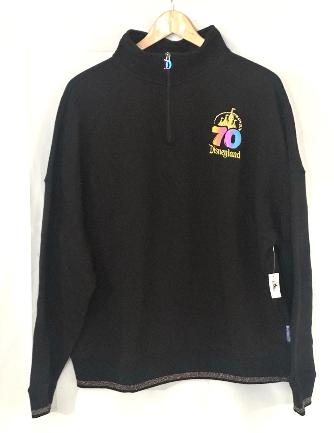Disneyland 70th Anniversary ¼ Zip Logo Pullover Sweatshirt L Black Large HFT