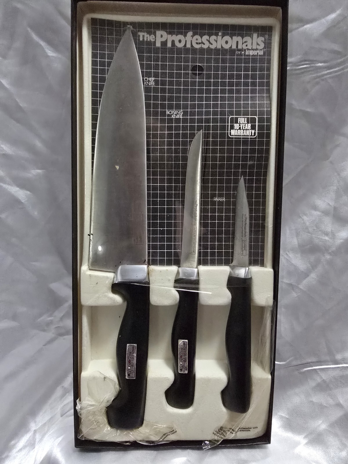 Vintage Imperial Professionals 3pc Knife Set Chef Boning Parer USA Box