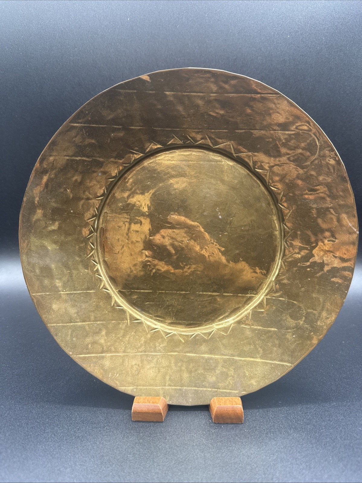 Vintage Moroccan Brass Wall Plaque Hand Hammered 10