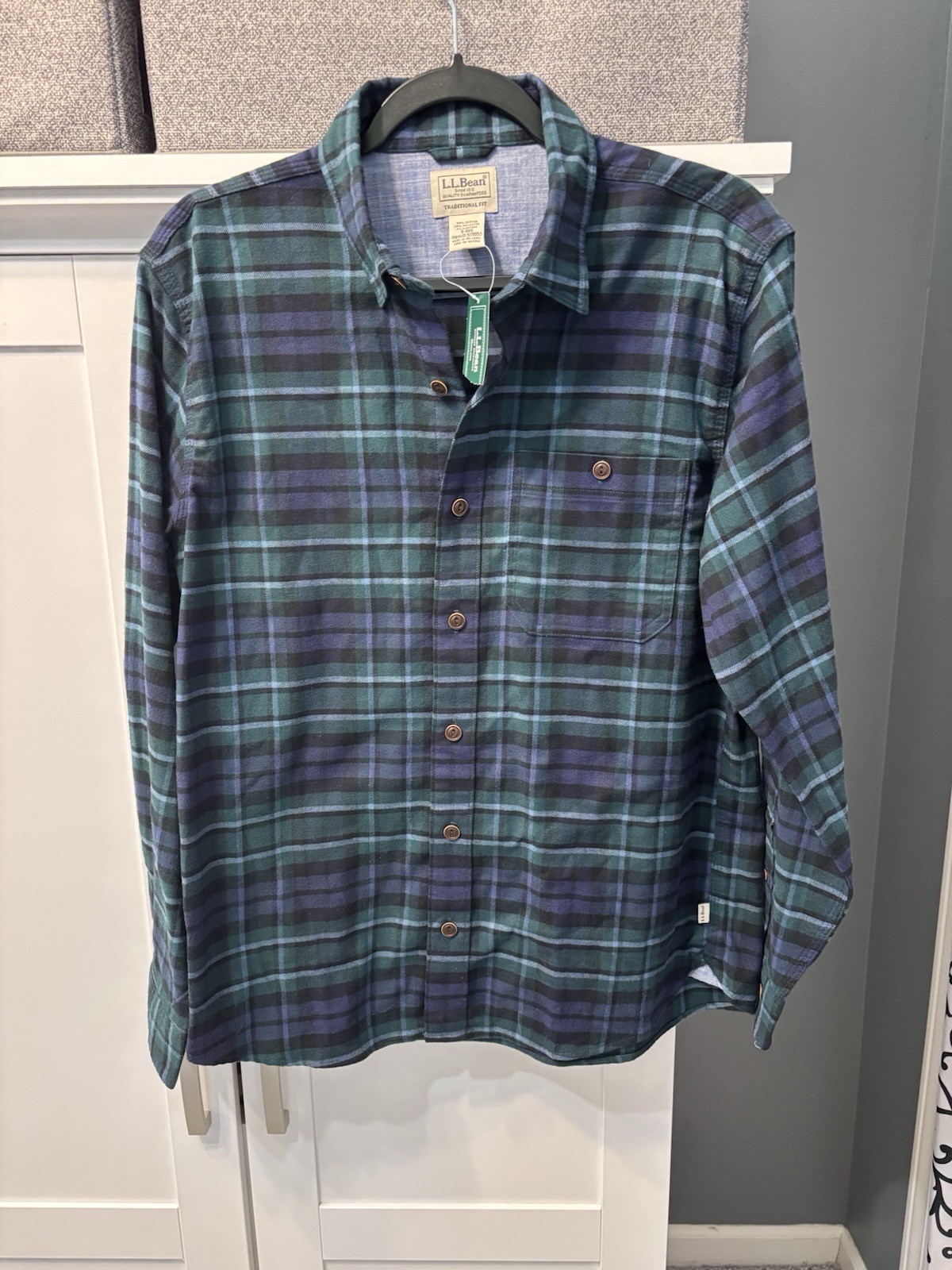 L.L. Bean Men\'s BeanFlex All-Season Long Sleeve Plaid Flannel Shirt Size S NWT
