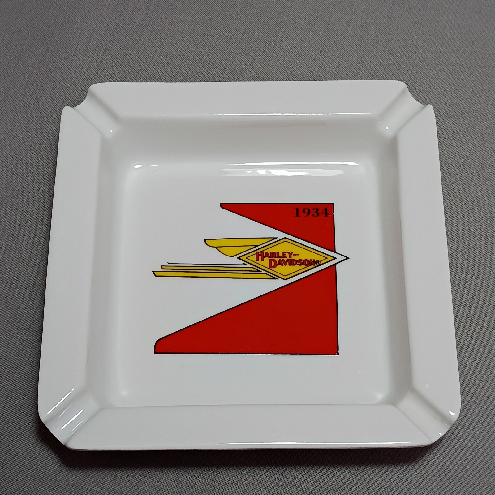 Vintage Harley Davidson Ashtray White Ceramic Square