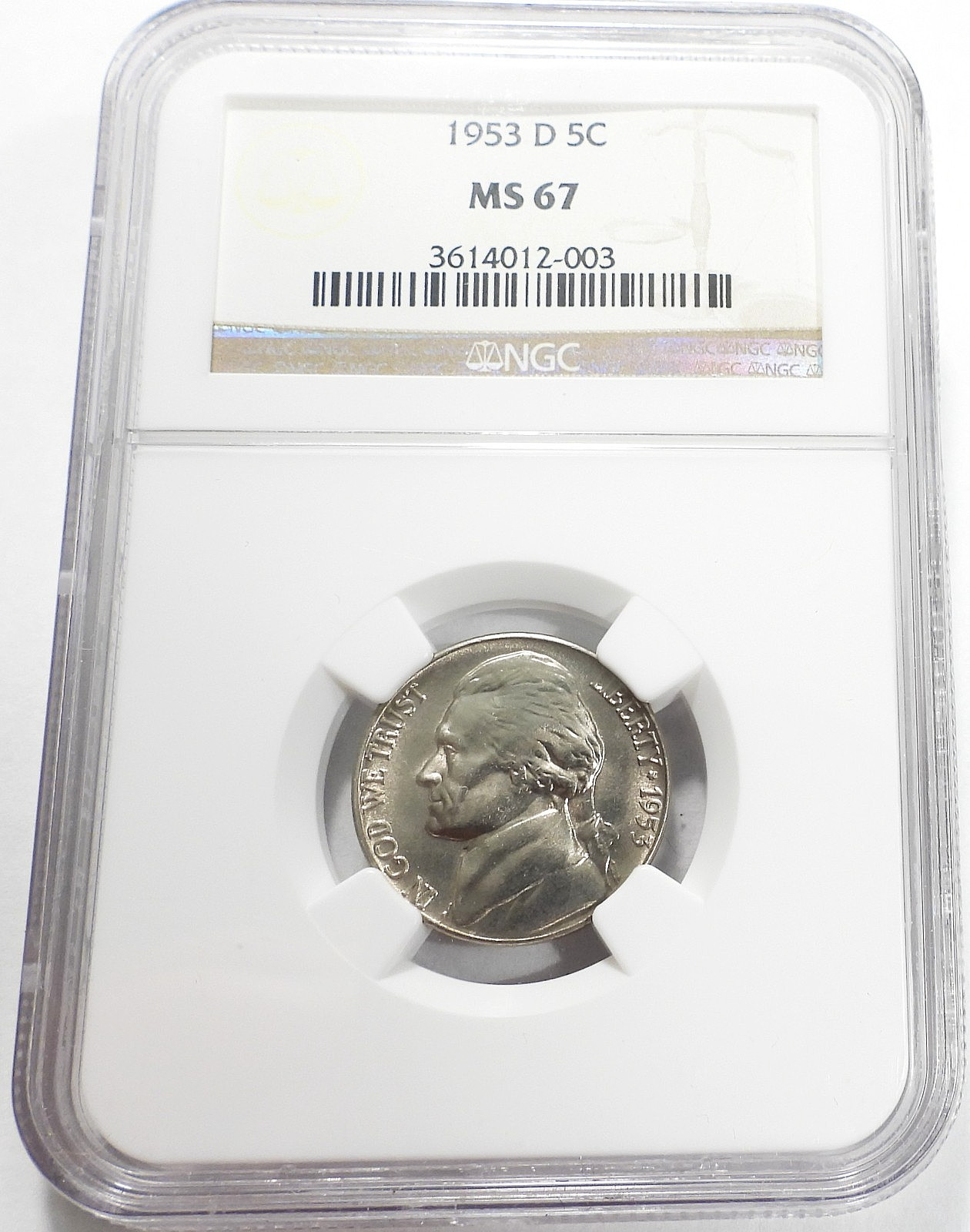1953-D Jefferson Nickel certified NGC MS 67 Rare condition Greysheet =$900.00 1953-D Jefferson Nickel certified NGC MS 67 Rare condition Greysheet =$900.00