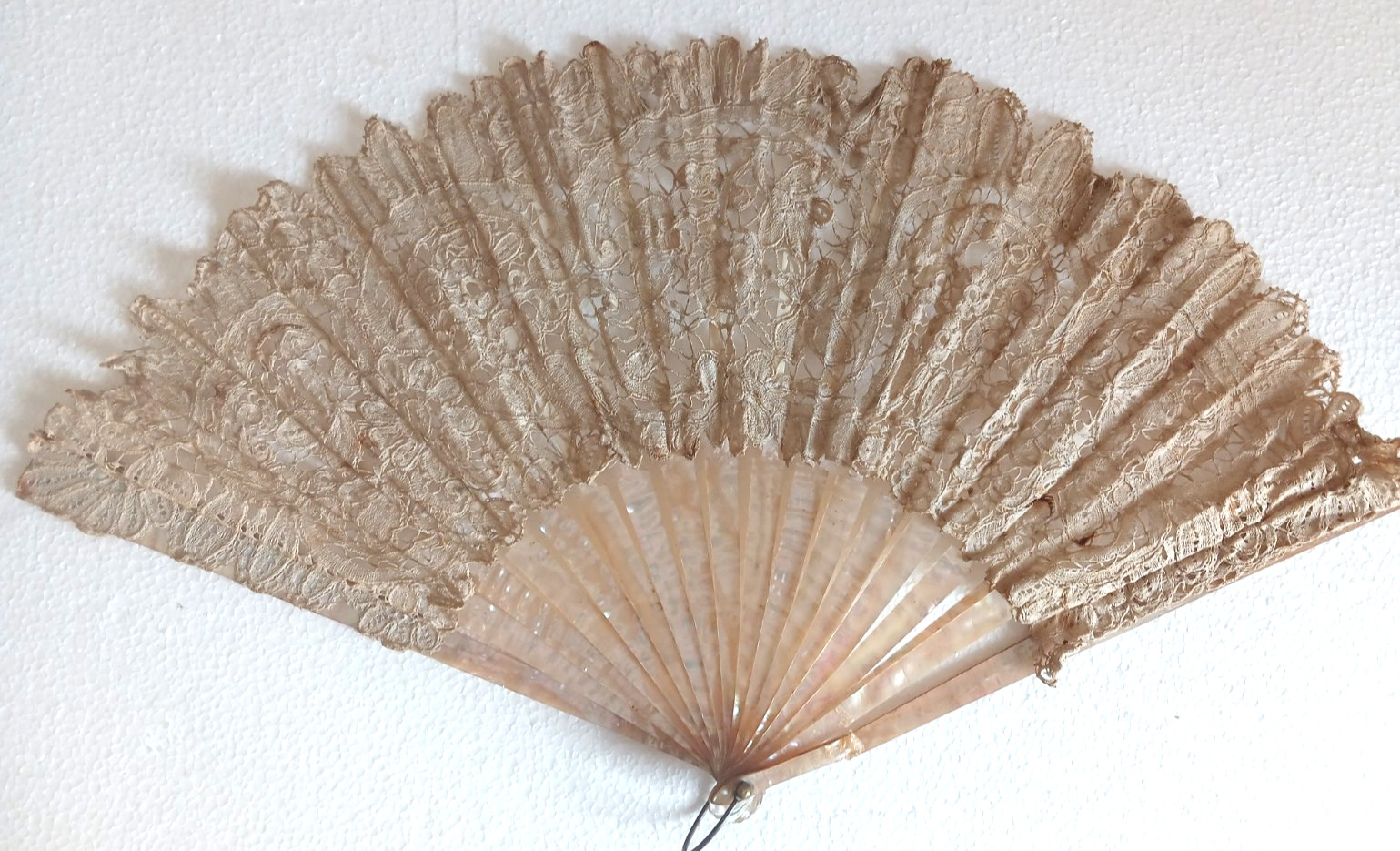 Antique Victorian Handmade Lace Fan with Mother of Pearl Sticks Circa 1870 Antique Victorian Handmade Lace Fan with Mother of Pearl Sticks Circa 1870