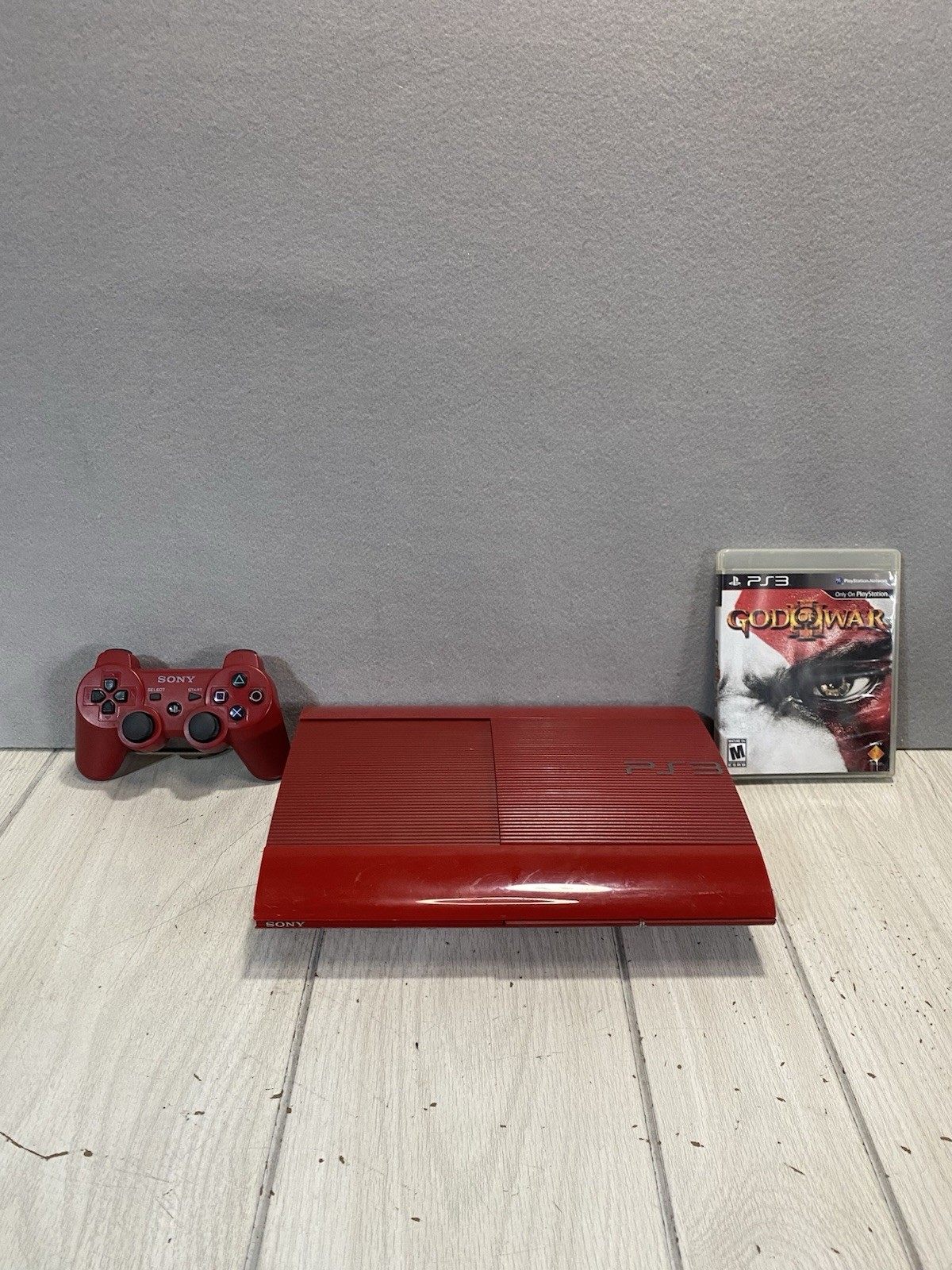 Sony PS3 Super Slim: Red God of War Edition PARTS ONLY With Red Controller Game