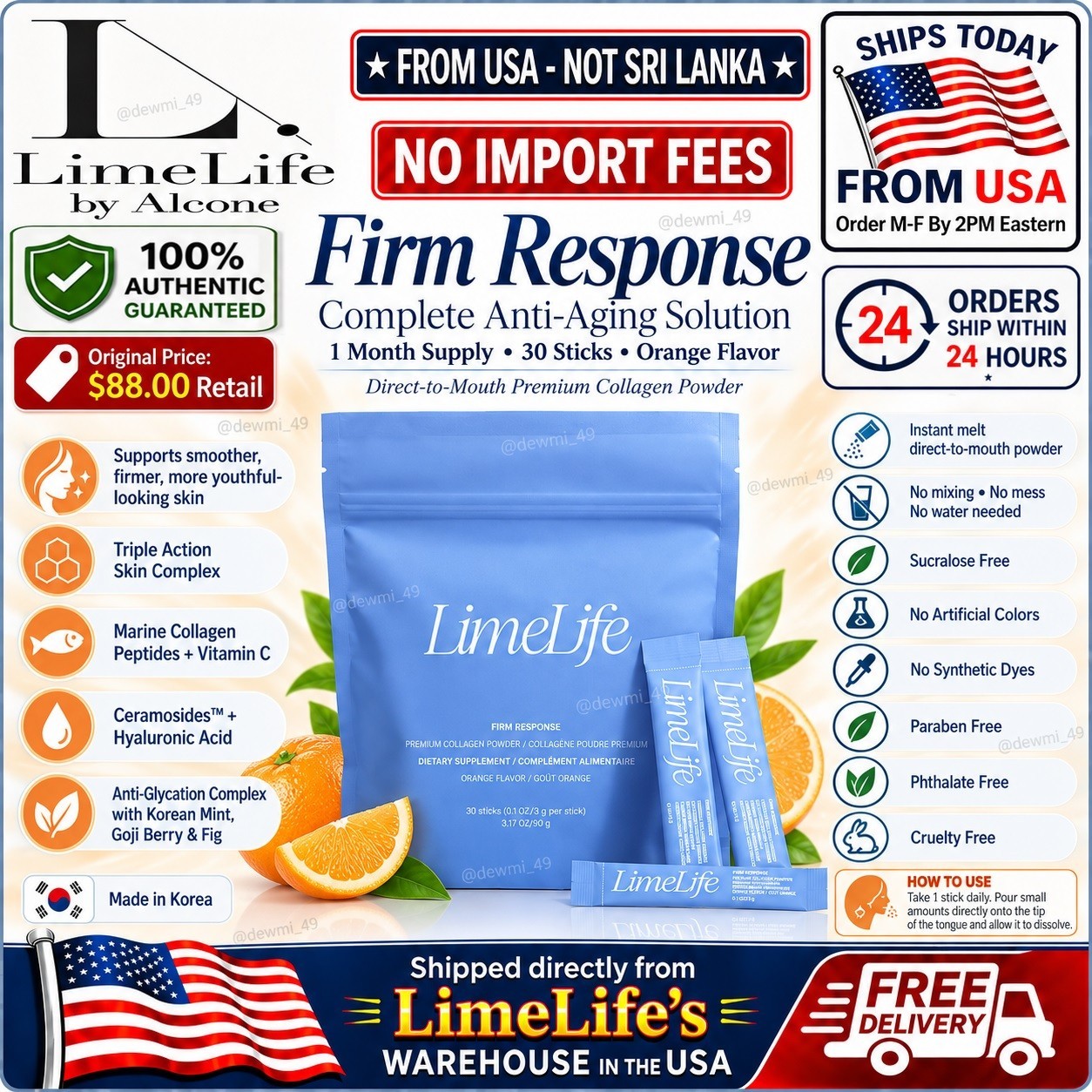 LimeLife Firm Response Premium Collagen Powder Orange 30 Sticks NIB🚚From USA🚚