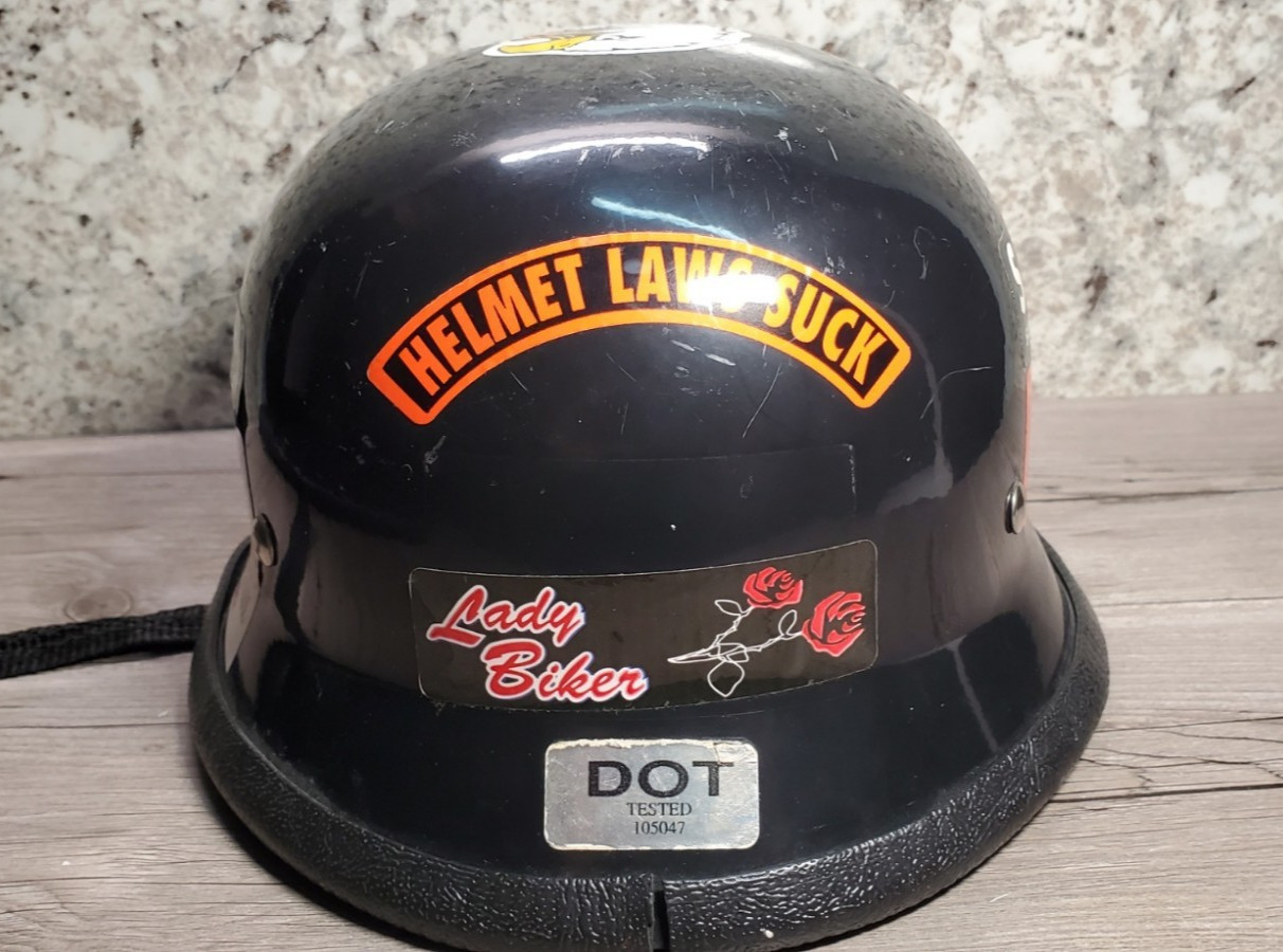 Vintage 1992 Frenchys B-13 German Motorcycle Helmet Black Biker Stickers Novelty Vintage 1992 Frenchys B-13 German Motorcycle Helmet Black Biker Stickers Novelty
