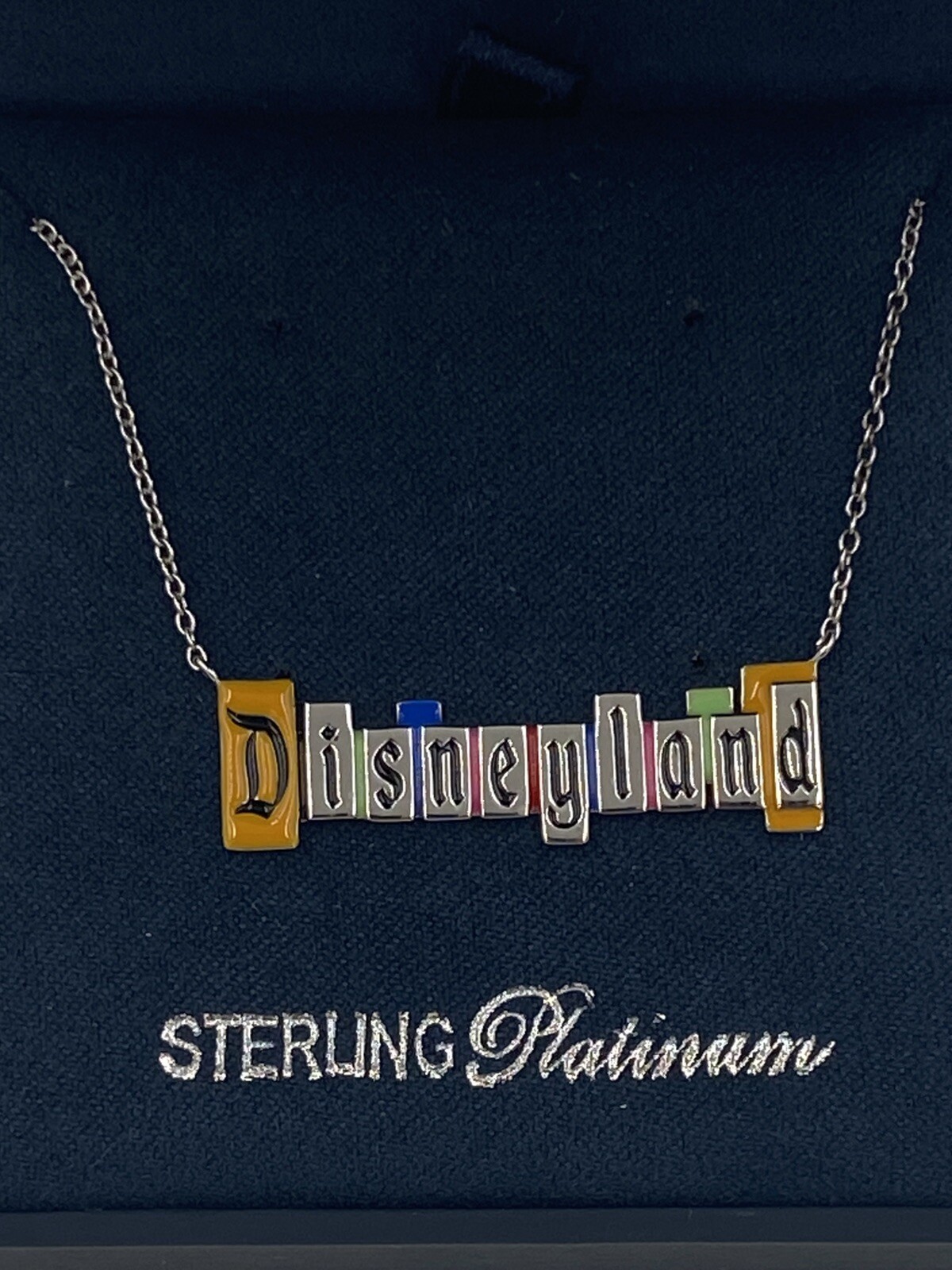 Disney Parks CRISLU Disneyland Exclusive Marquee PLATINUM Necklace SIGNED BOX Disney Parks CRISLU Disneyland Exclusive Marquee PLATINUM Necklace SIGNED BOX