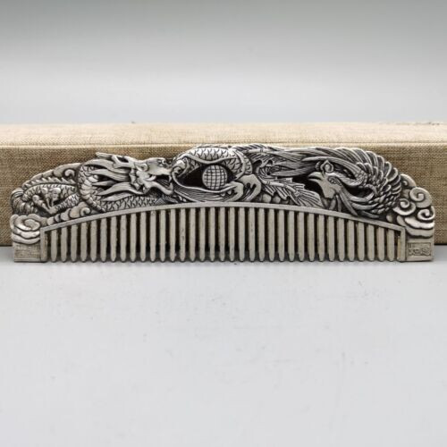 Chinese Exquisite Tibet Silver Dragon and Phoenix comb
