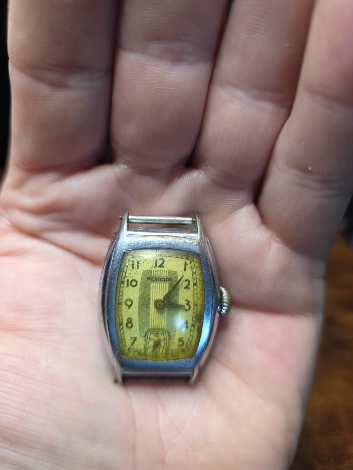 Antique 1920\'s 30\'s Men\'s Art Deco Westclox Wrist Watch Silver Subdial Tank Antique 1920\'s 30\'s Men\'s Art Deco Westclox Wrist Watch Silver Subdial Tank