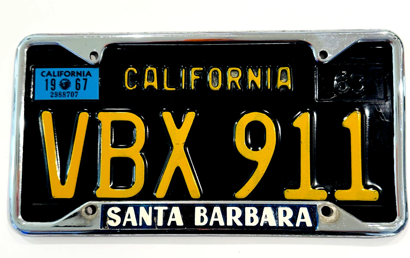 1963 California License plate and Santa Barbara Frame 1967 Porsche 911 1963 California License plate and Santa Barbara Frame 1967 Porsche 911