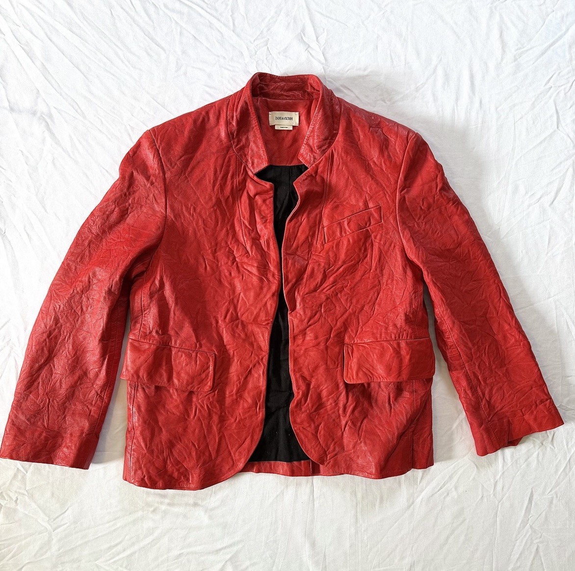 Zadig & Voltaire Women’s Crinkled Red Leather Blazer Jacket Size 6