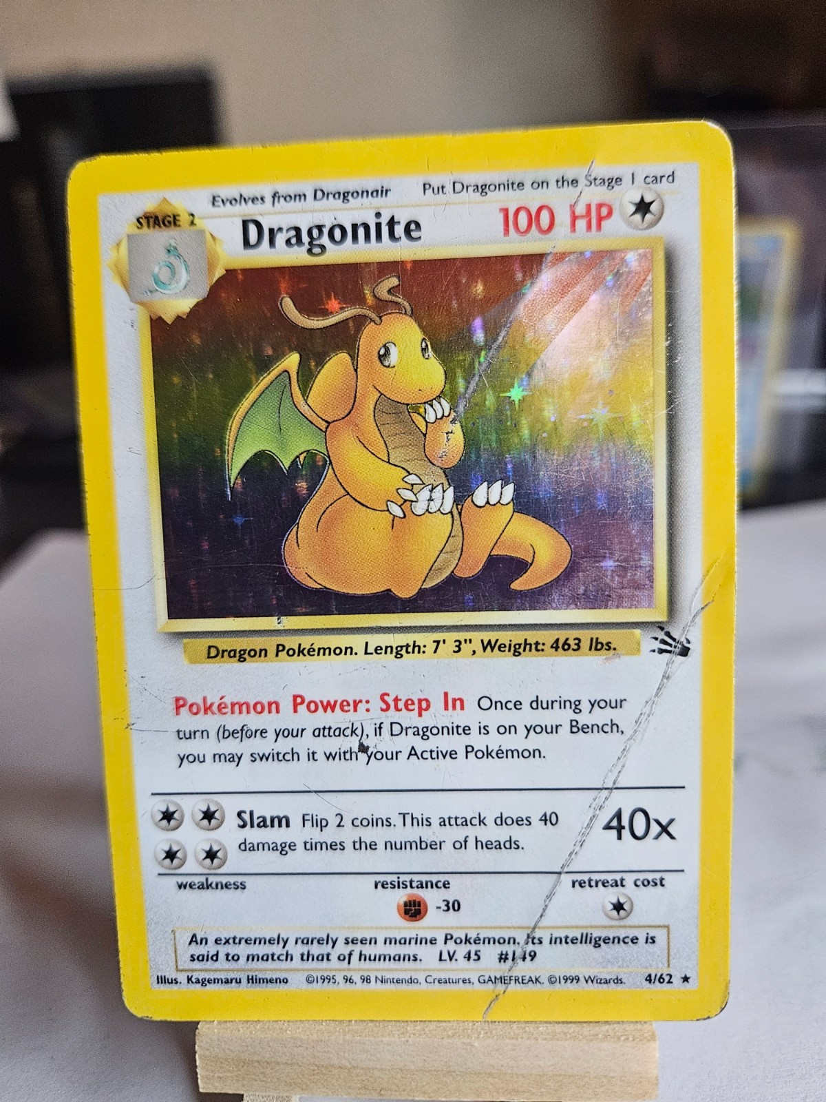 Dragonite 4/62 holo rare fossil (Damaged) HP