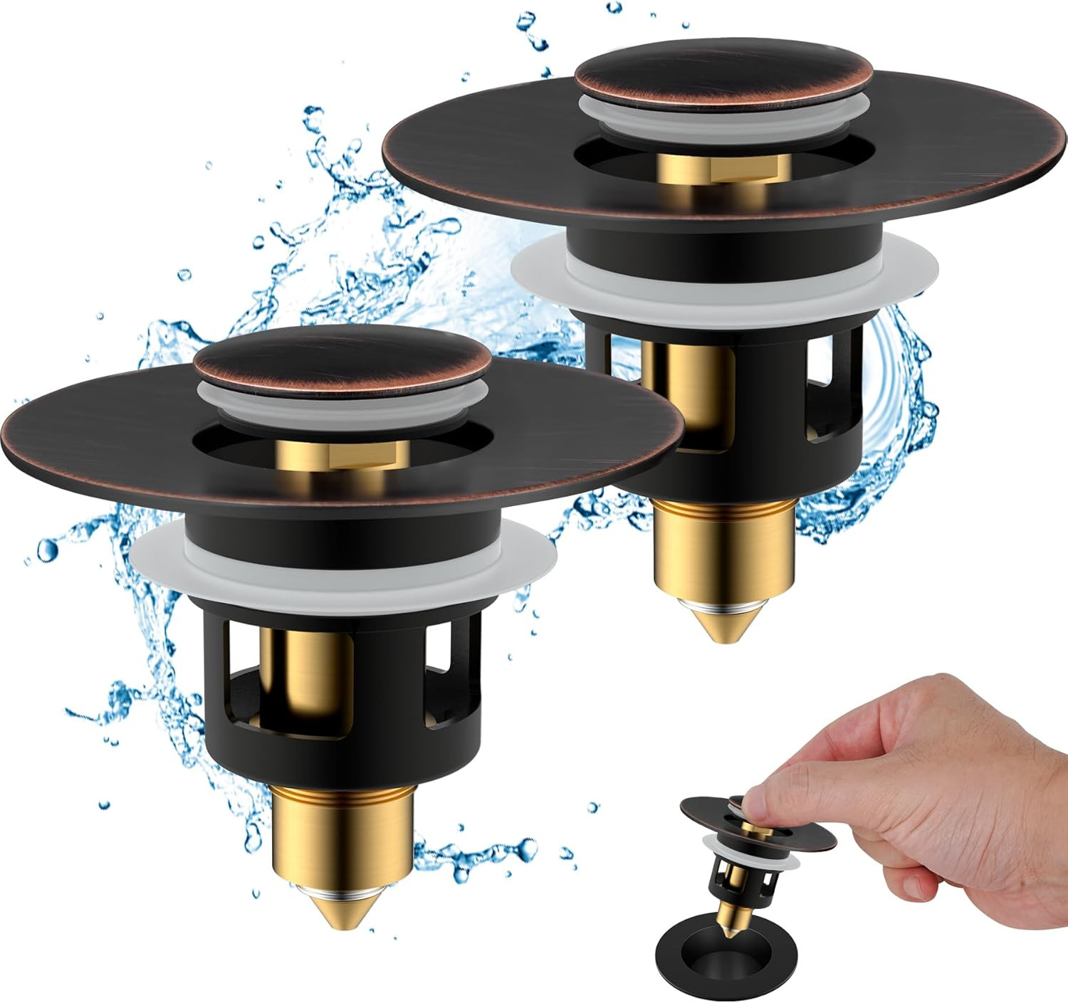 2 Pack All Metal Universal Bathroom Sink Stopper for 1.1\'\'~2.3\'\' Basin