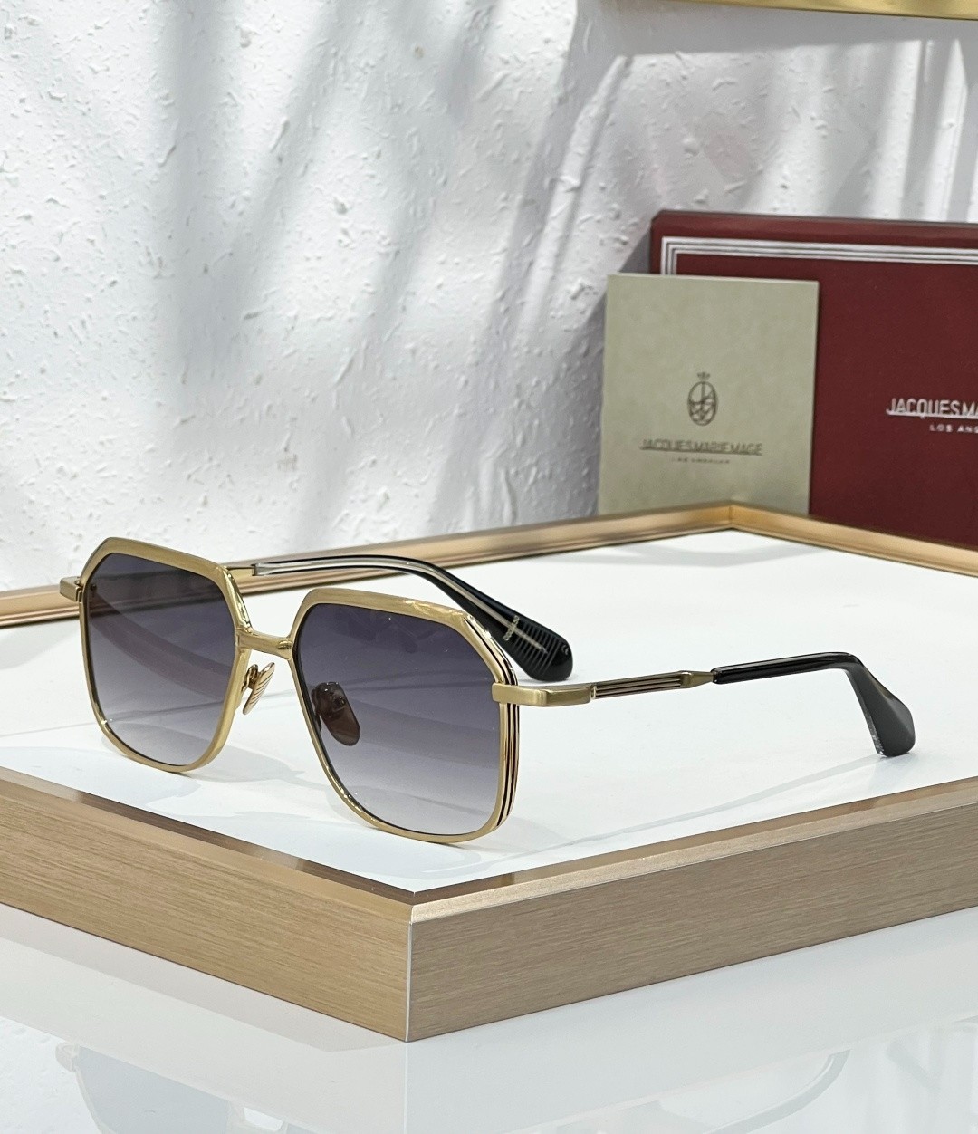 JACQUES MARIE MAGE AIDA Gold Square Sunglasses Gray Gradient Lens 56-17-146