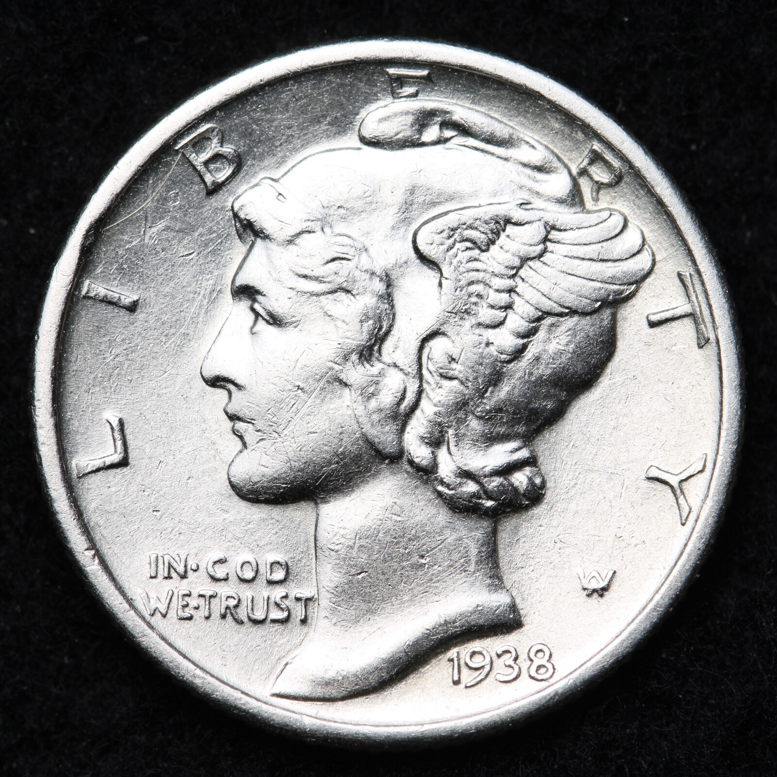 1938-D Mercury Silver Dime AU