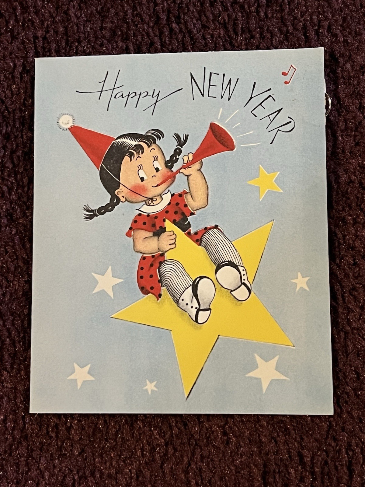 Vintage NORCROSS SUSIE Q Star Horn Happy New Year Card w/ Price Tag & Envelope Vintage NORCROSS SUSIE Q Star Horn Happy New Year Card w/ Price Tag & Envelope