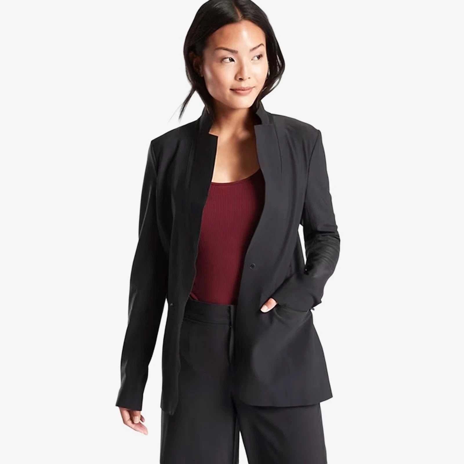 Athleta Womens Interstellar Blazer SZ 4 Raw Edge Stretch Work Professional Chic