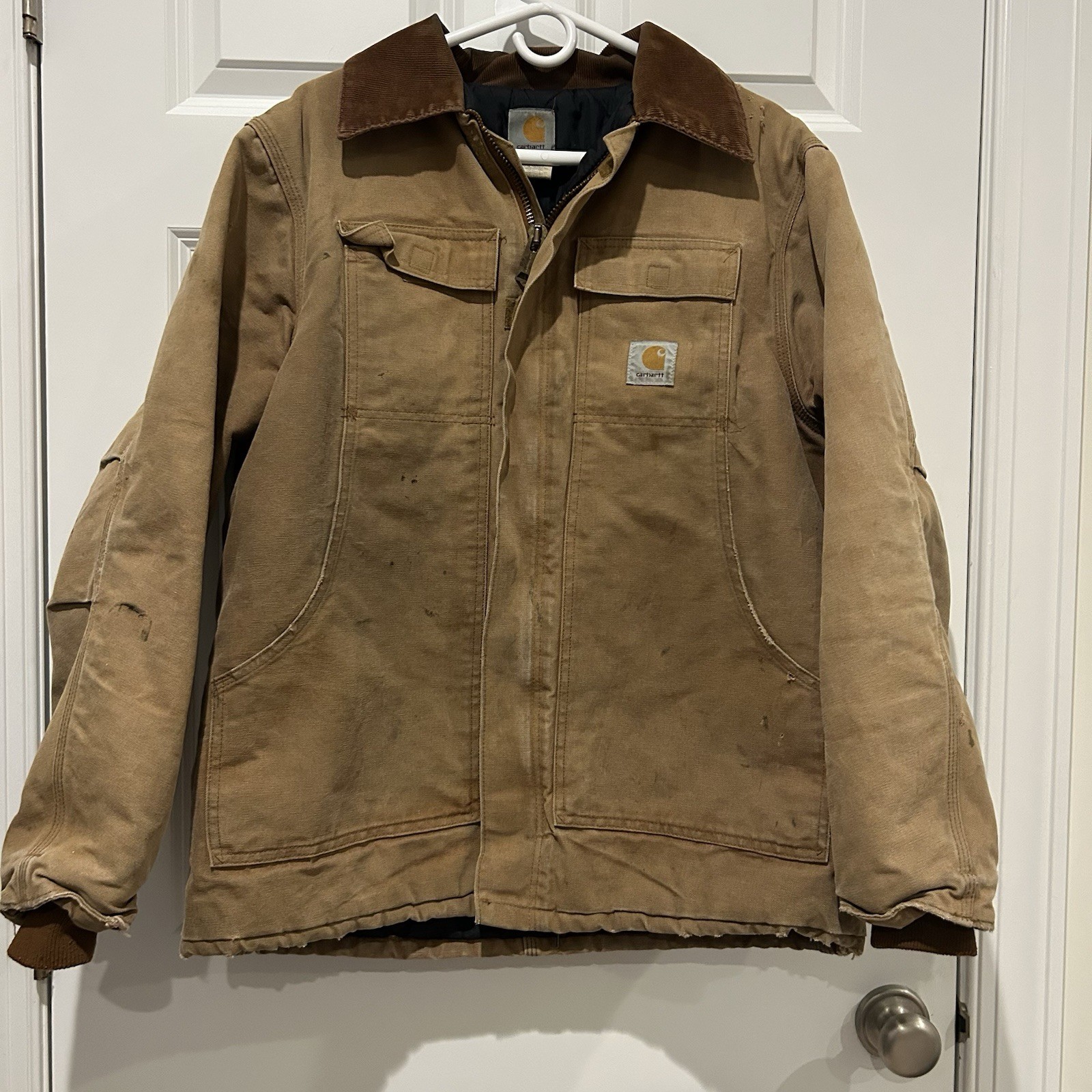 VTG Carhartt C03 BRN Heavy Jacket Fits XL Made in USA Brown Duck Work Union Made