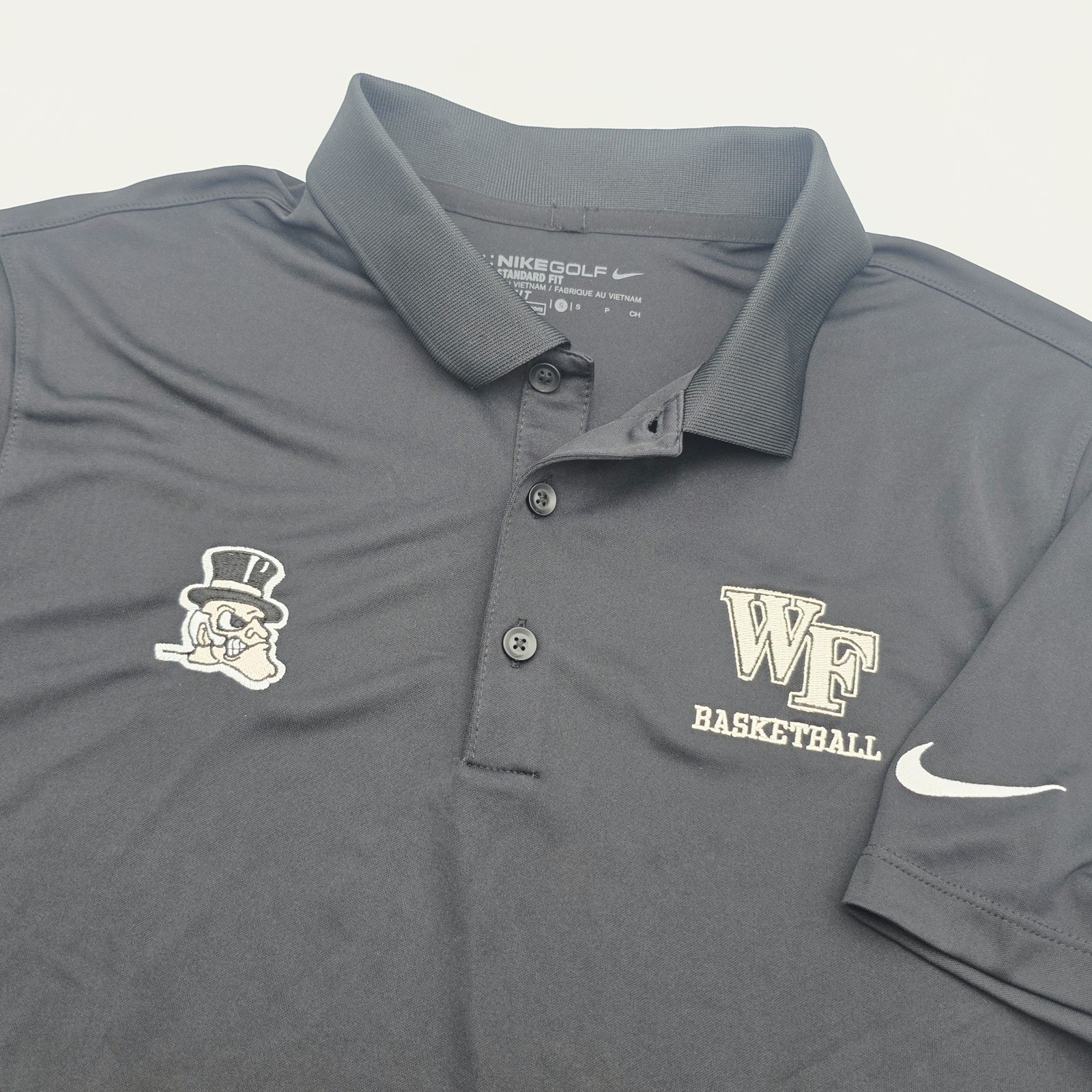 Wake Forest Demon Deacons Polo Shirt Mens Small Black Nike DriFIT Basketball