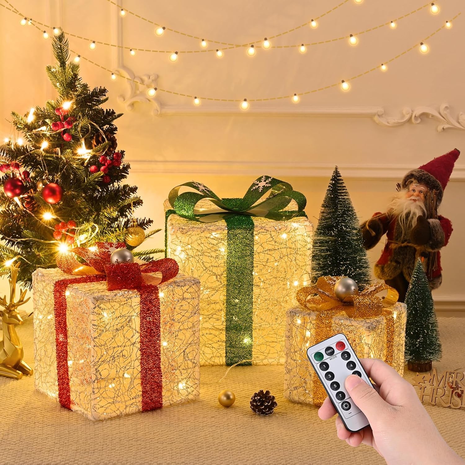 3 Christmas Lighted Gift Boxes 50 LED Light Up Present Box Home Yard Lawn Decor 3 Christmas Lighted Gift Boxes 50 LED Light Up Present Box Home Yard Lawn Decor