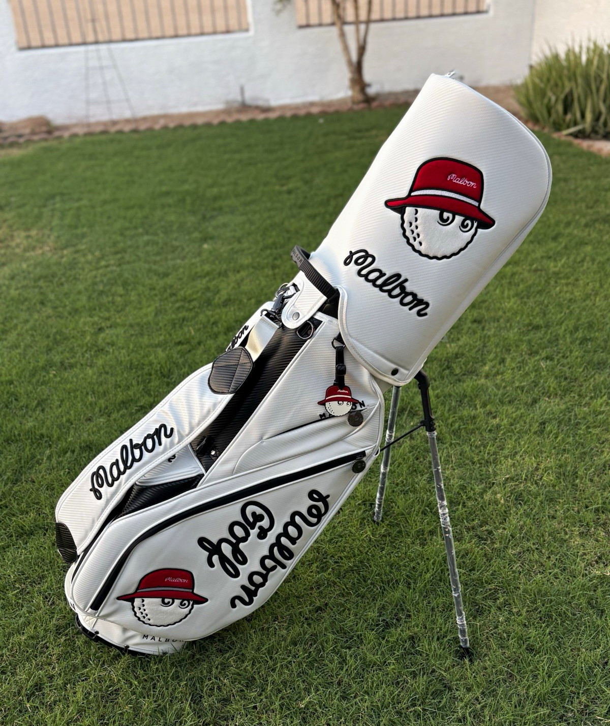 Malbon Golf Stand Bag White 5-Way Divider, Bucket Logo