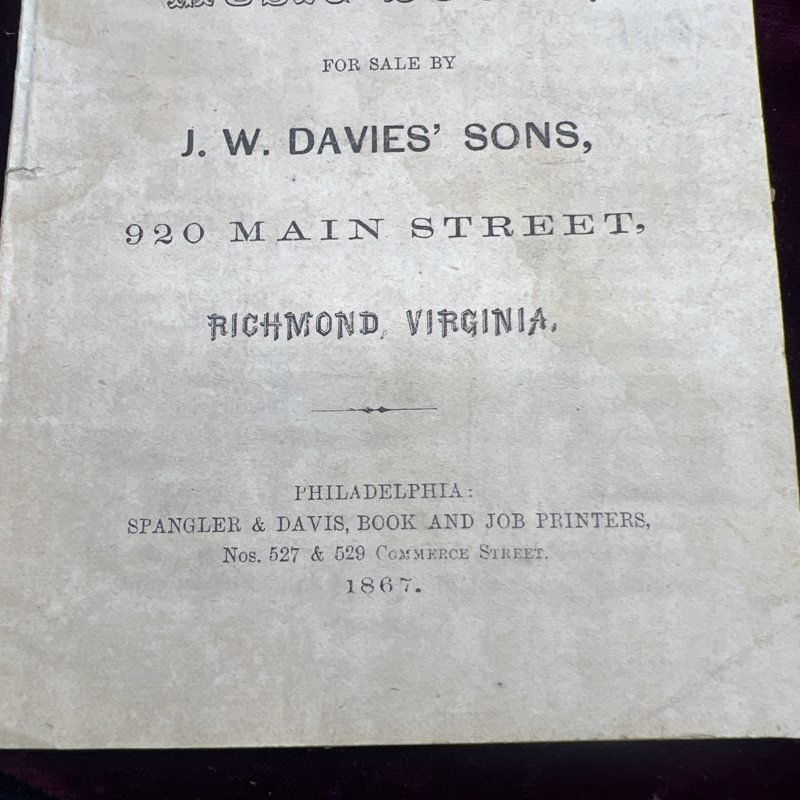 Antique 1860s JW Davies Sons Catalog Sheet Music Book Advertising Richmond VA Antique 1860s JW Davies Sons Catalog Sheet Music Book Advertising Richmond VA