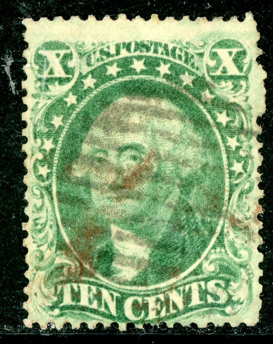 USA 1857 Washington 10¢ Green Type 3 Scott #33 VFU E457 USA 1857 Washington 10¢ Green Type 3 Scott #33 VFU E457