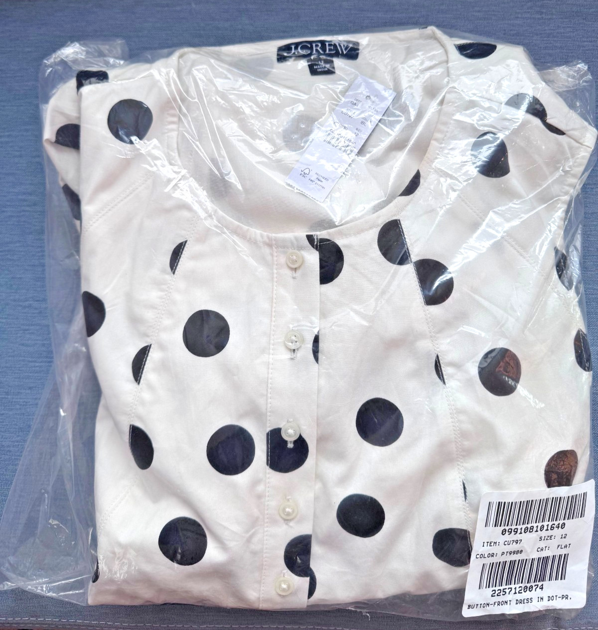J.Crew NWT Button-Front Dot Print Cotton Poplin Midi Dress Size 12 CU797
