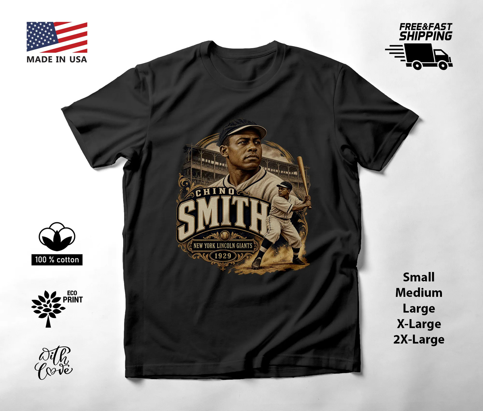 Chino Smith Baseball T-Shirt New York Lincoln Giants Batting Portrait
