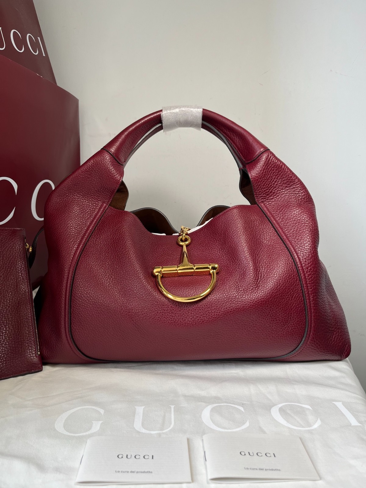 GUCCI Softbit Large Tote Bag Ancora Red Leather Shoulder Handbag Pouch New
