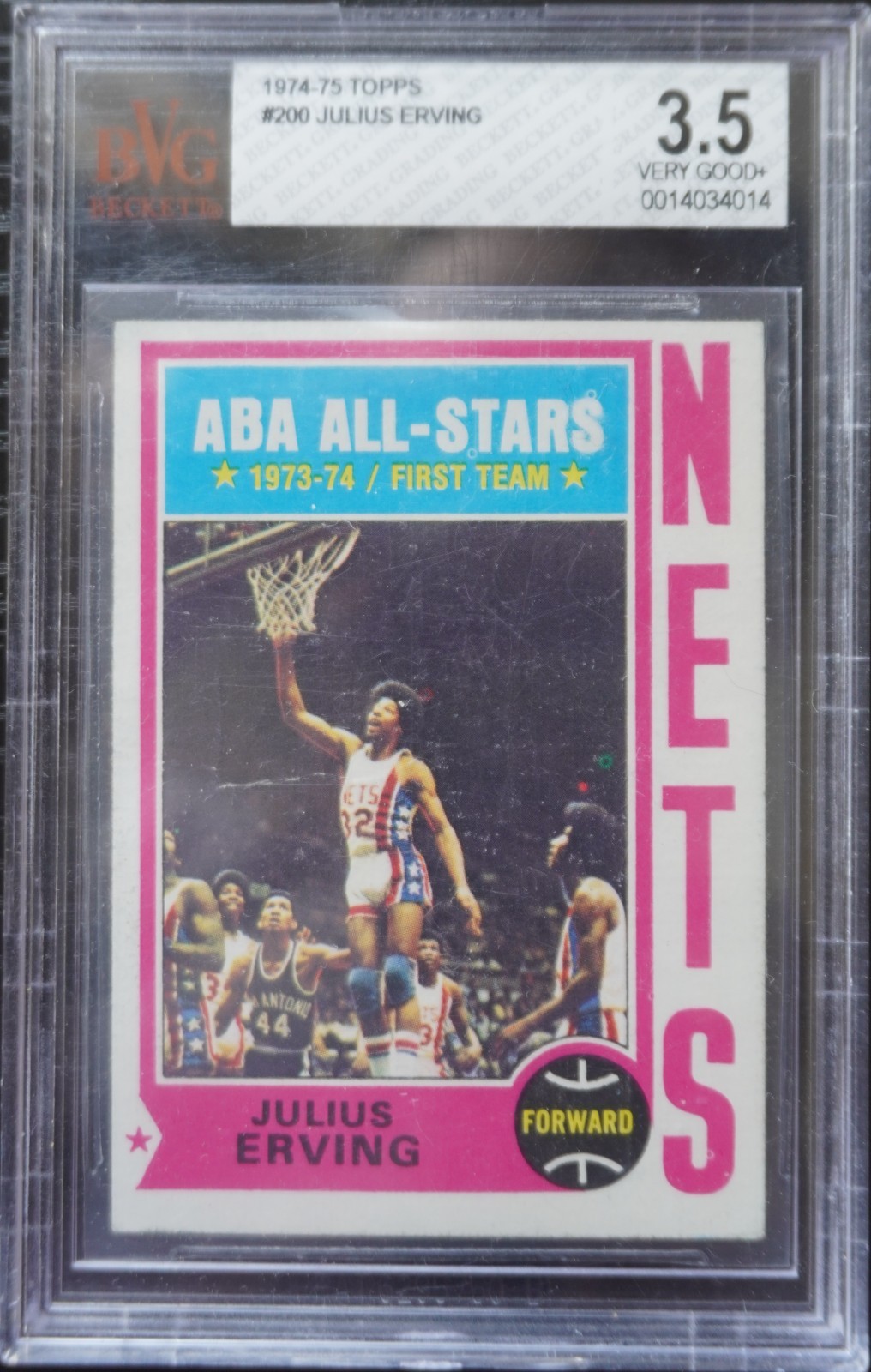 1974 Julius Erving (Name Misspelled on Back) New York Nets Topps Basketball #200 1974 Julius Erving (Name Misspelled on Back) New York Nets Topps Basketball #200