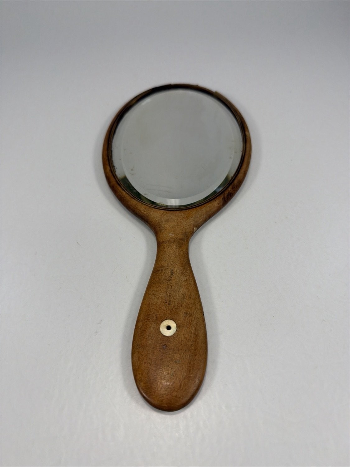 Antique A Barrett & Sons London Gentleman Wooden Hand Mirror Vtg Wood Oval Glass