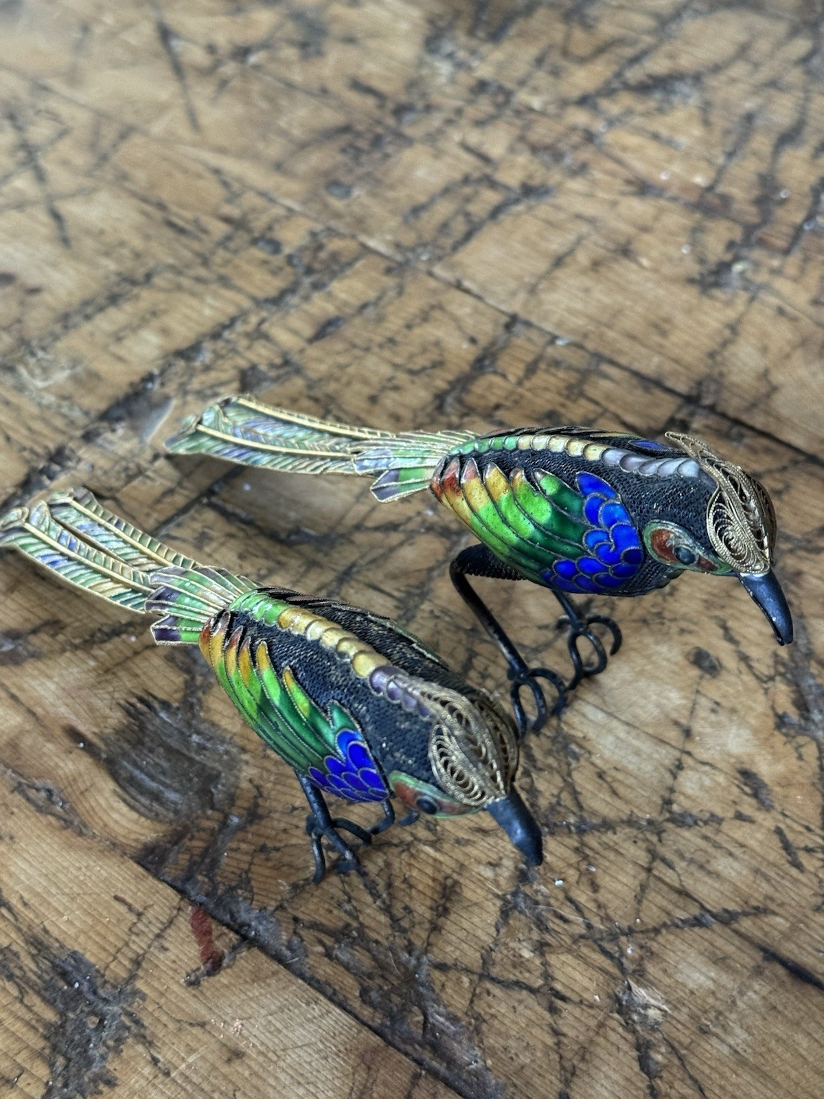Vintage Chinese Silver Filigree Enamel Bird Figurines Vintage Chinese Silver Filigree Enamel Bird Figurines