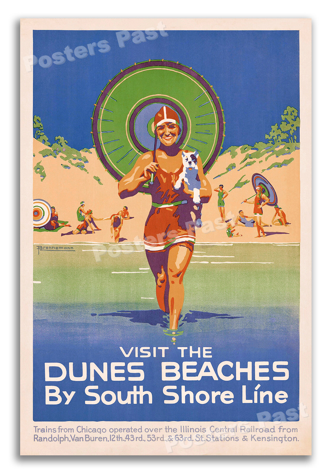 1926 Dunes Beaches - South Shore Line - Vintage Travel Poster Print - 20x30